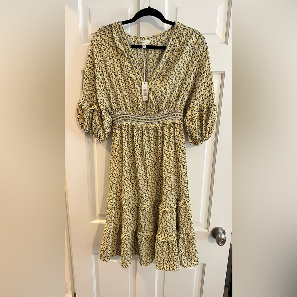 Max Studio Women Dress Max Edition Yellow Green  Floral Size L New $138 Large